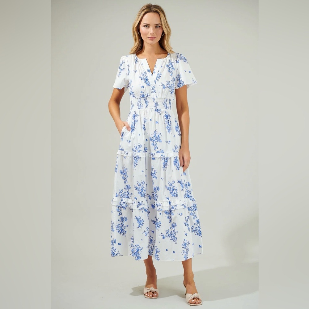 Sugarlips Blue and White Floral Maxi Dress
